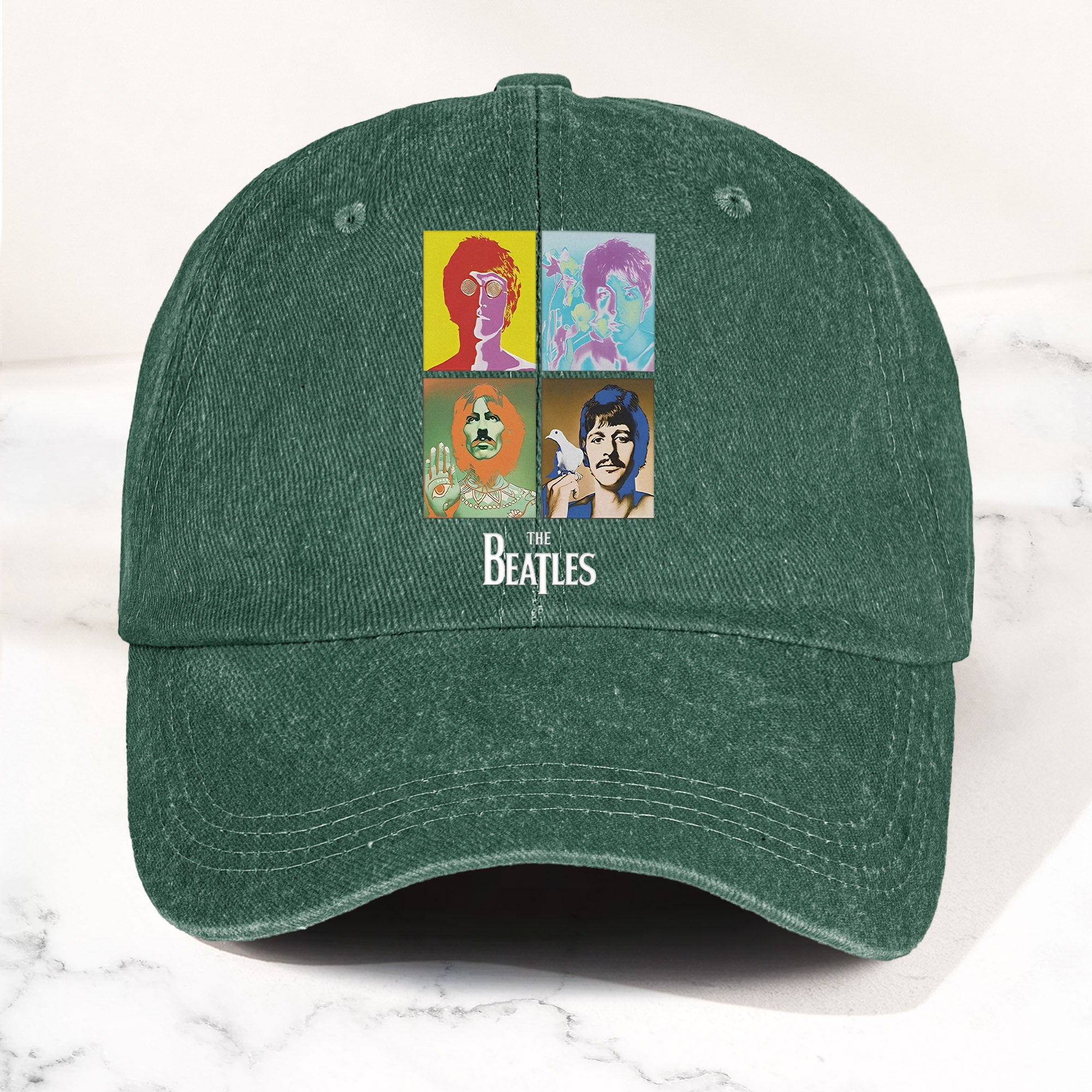 The Beatles Denim Dad Cap Pop Art Portrait Grid Design (With BOX)