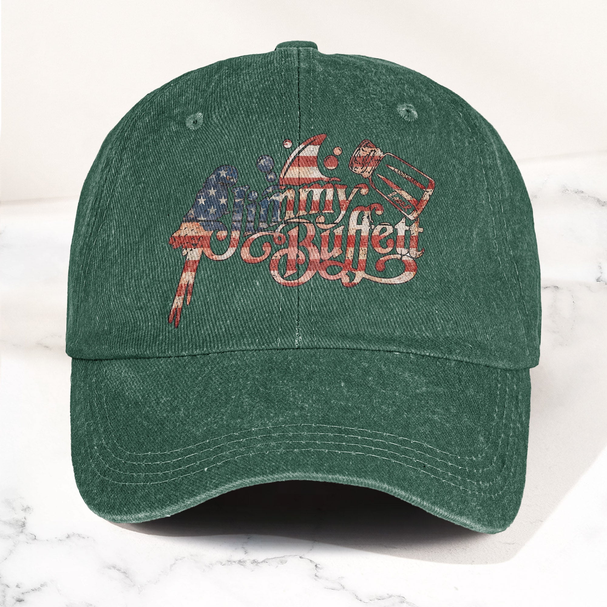 Jimmy Buffett Margaritaville Patriotic American Flag Parrot Music Merch Denim Cap Retro Vintage Dad Cap Gift For Dad (With Box)