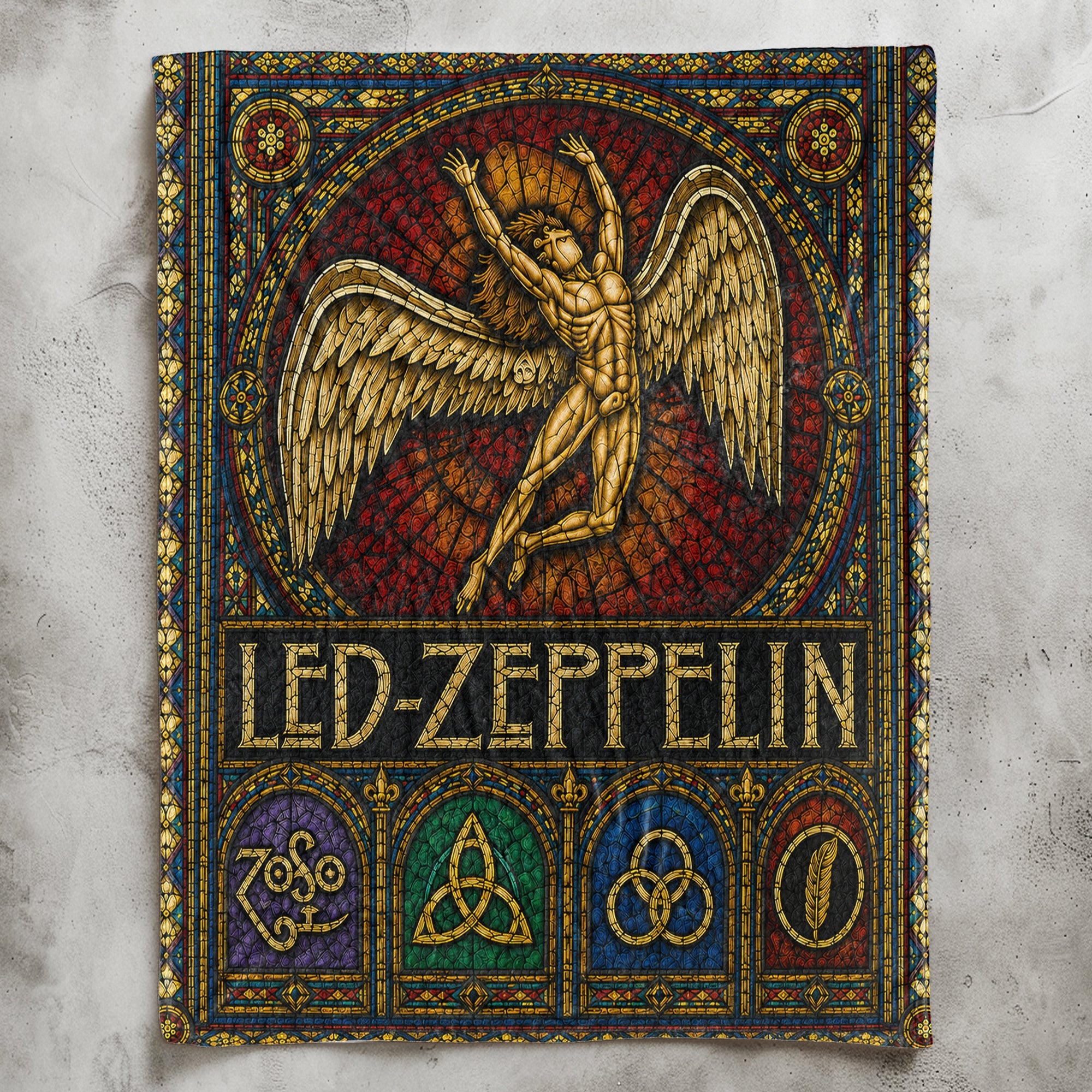 Led Zeppelin Sherpa Blanket Icarus Swan Song Stained Glass Rock Icon Throw Blanket