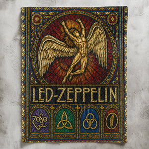 Led Zeppelin Sherpa Blanket Icarus Swan Song Stained Glass Rock Icon Throw Blanket