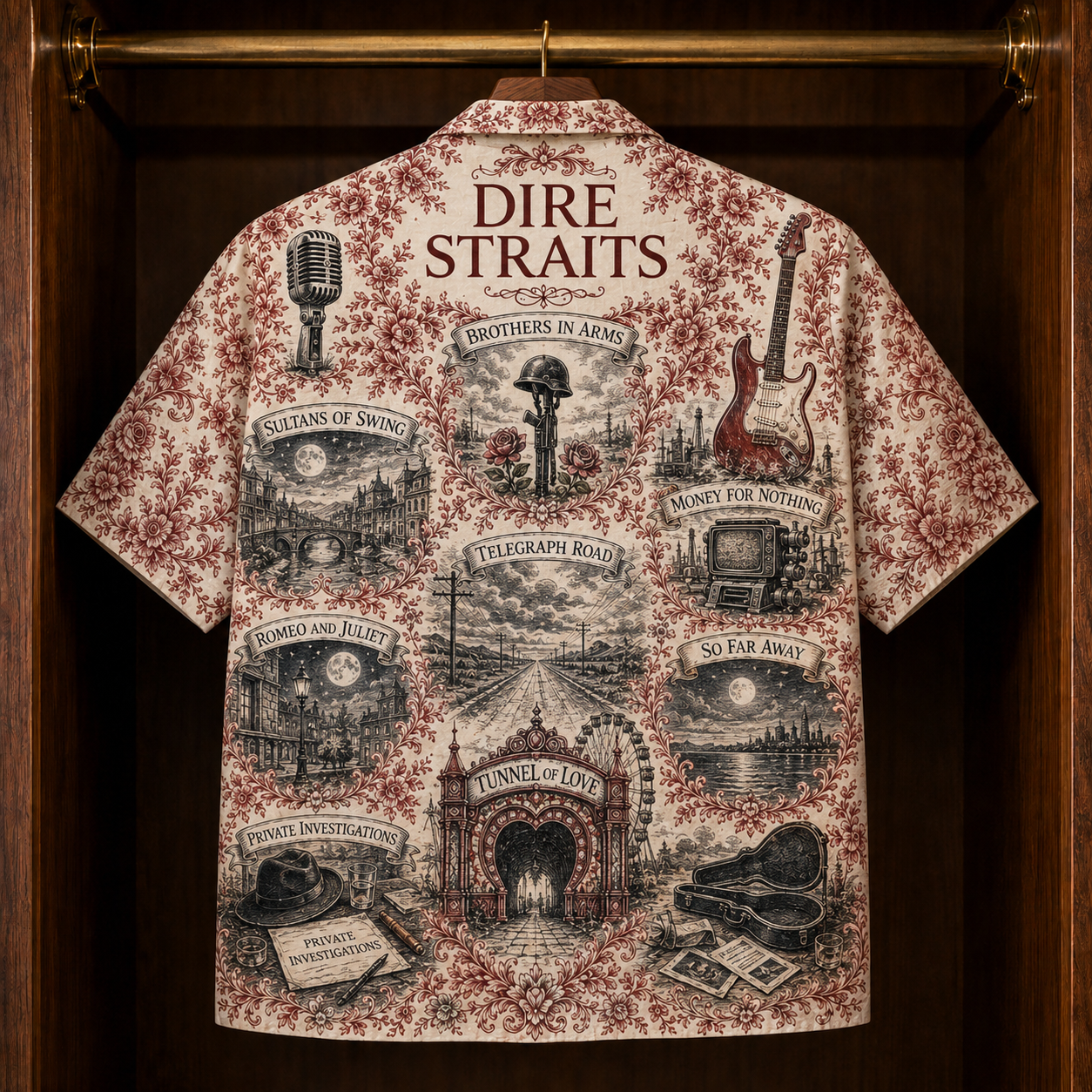 Dire Straits Hawaiian Shirt - Unisex Toile De Jouy Sultans Of Swing Button Up