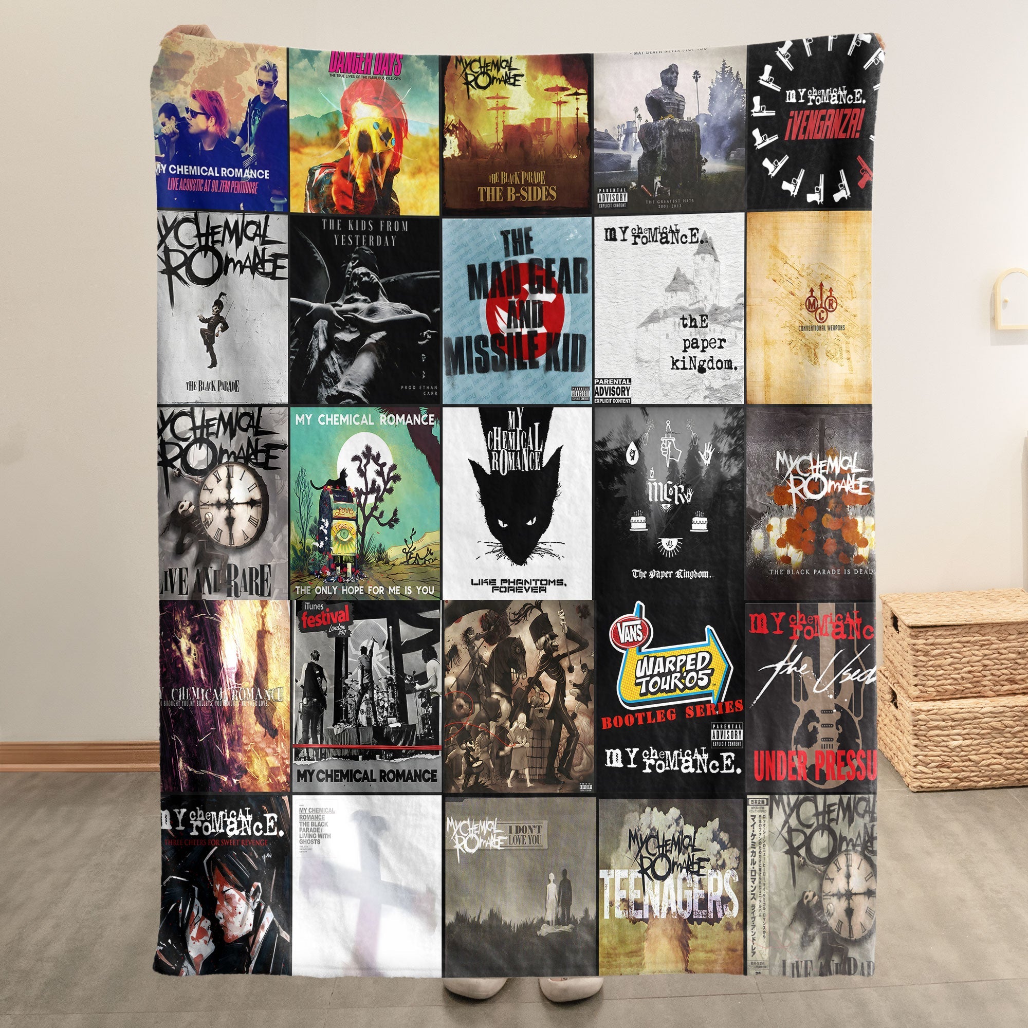 My Chemical Romance Sherpa Blanket Emotional Warmth Wrapped in Iconic MCR Art