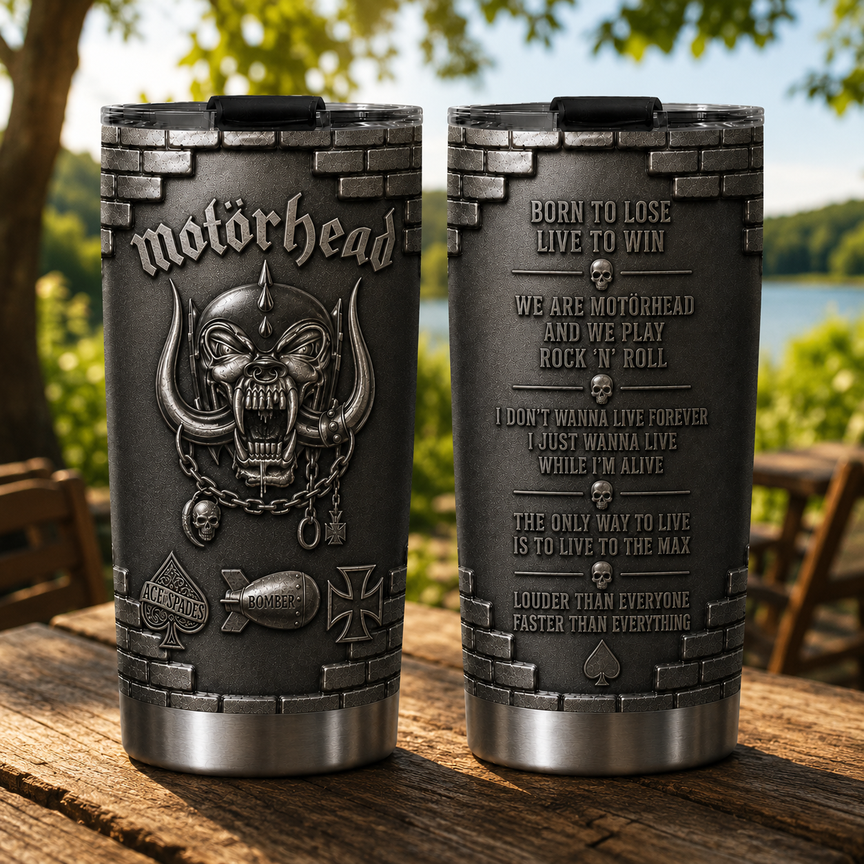 Motorhead 3D Printed Stainless Steel Tumbler Heavy Metal Band Lyrics Travel Mug