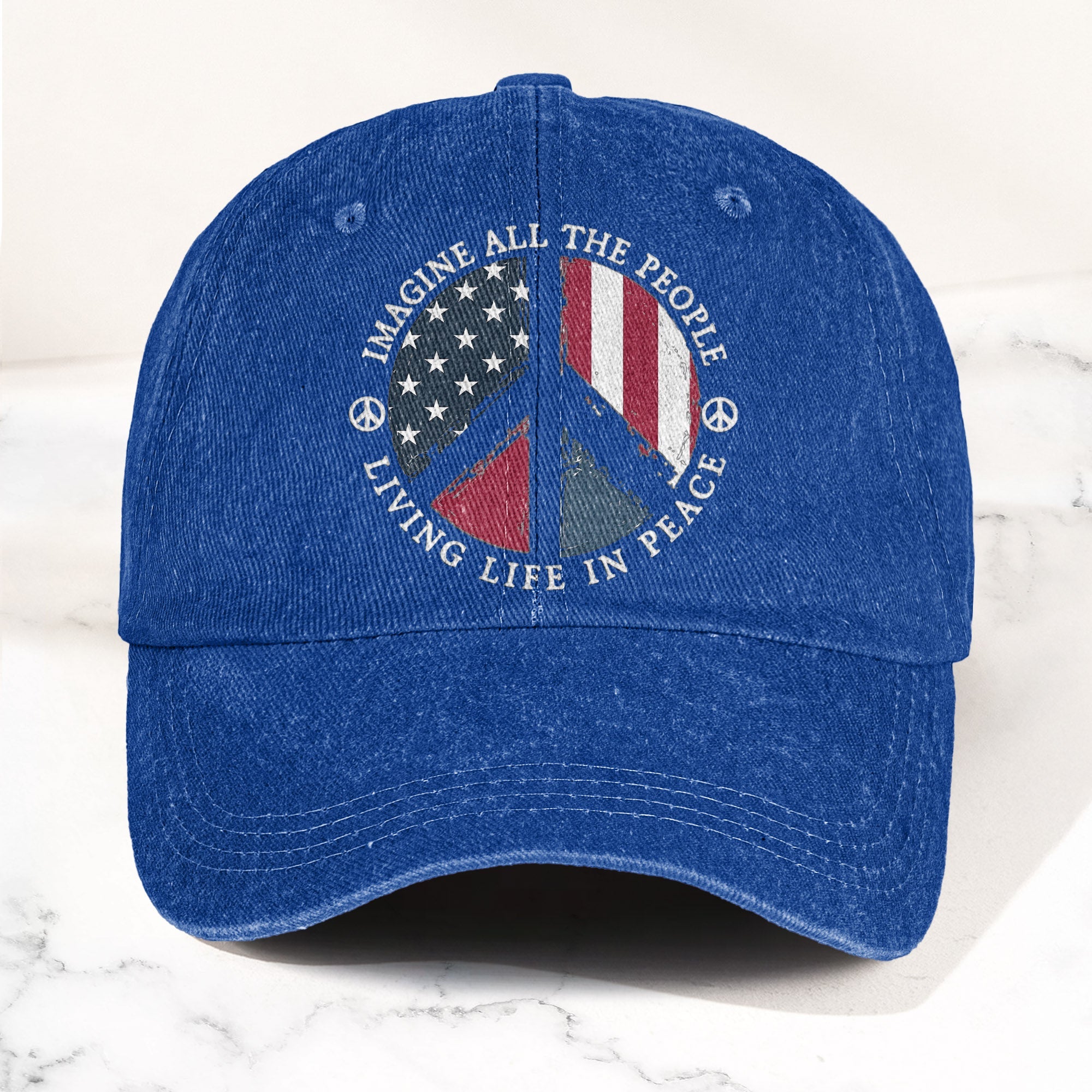 John Lennon Imagine All The People Living Life In Peace Sign American Flag Denim Cap Retro Vintage Dad Cap Gift For Dad (With Box)
