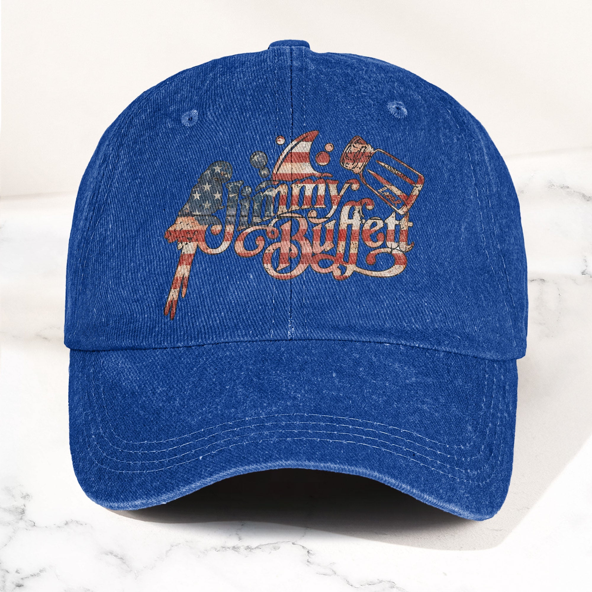 Jimmy Buffett Margaritaville Patriotic American Flag Parrot Music Merch Denim Cap Retro Vintage Dad Cap Gift For Dad (With Box)