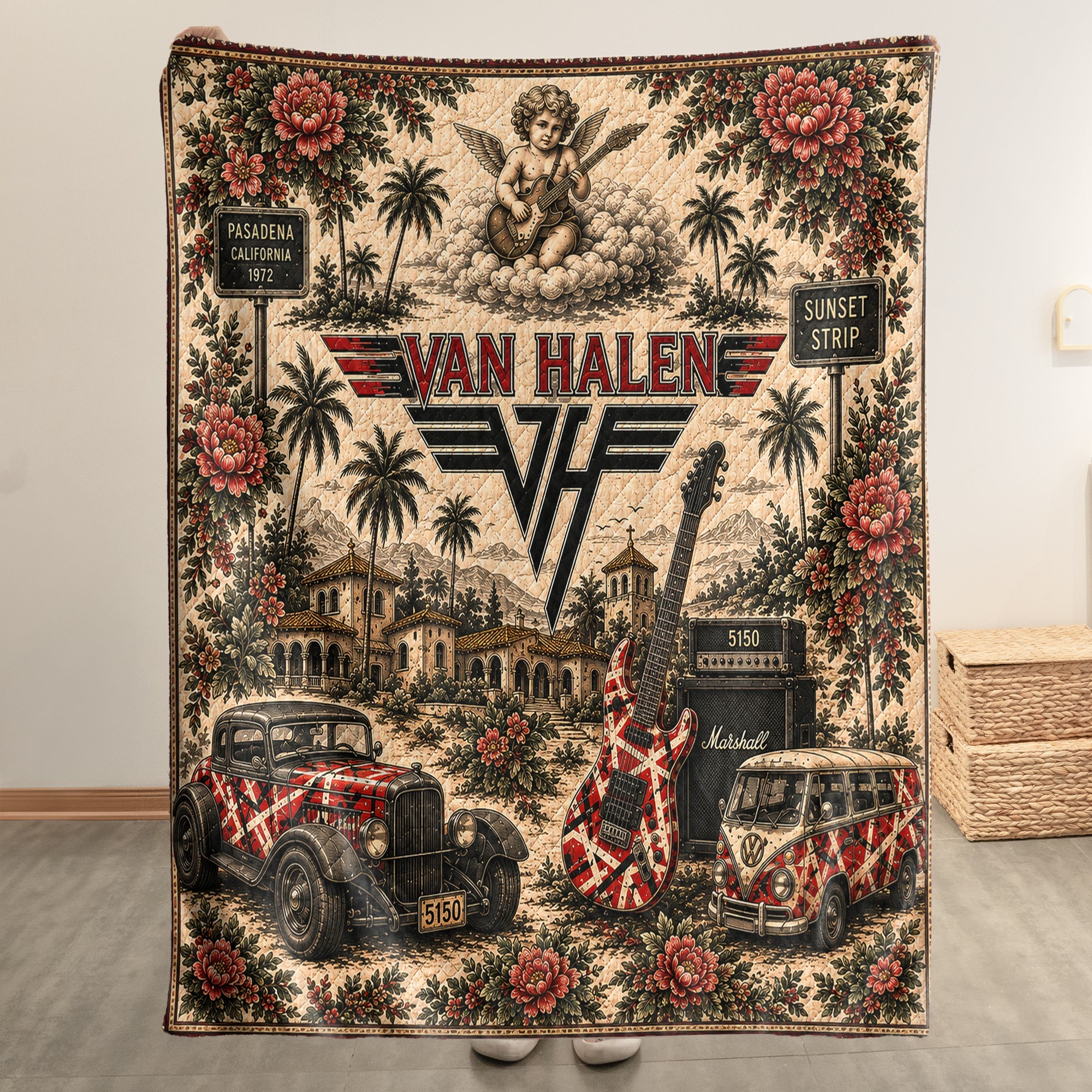 Van Halen Sherpa Blanket Frankenstrat Guitar Vintage Collage Hard Rock Blanket