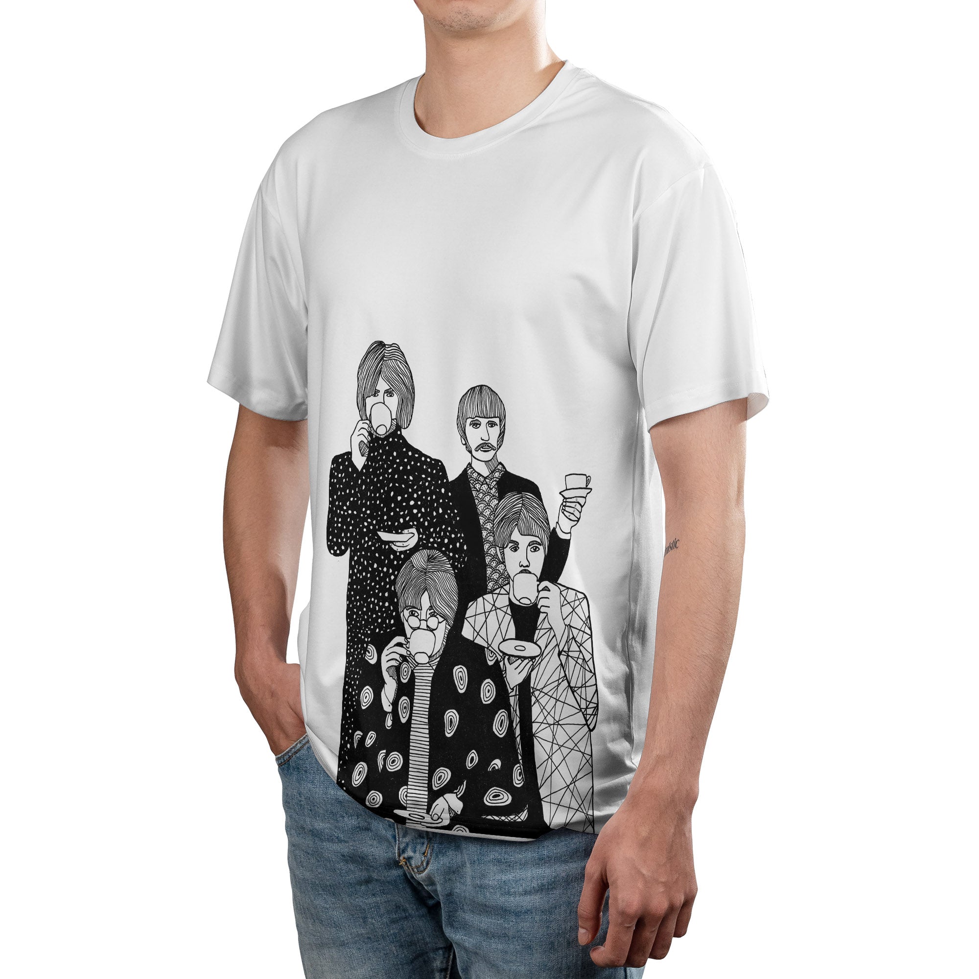 The Beatles Art T-Shirt Rock Music The Fab Four Tea Club Graphic Unisex Tee