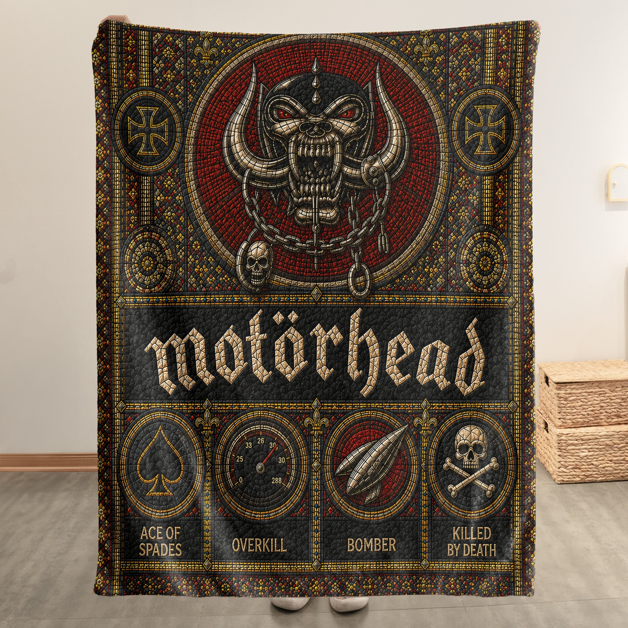 Motorhead Sherpa Blanket Snaggletooth Warpig Stained Glass Heavy Metal Blanket