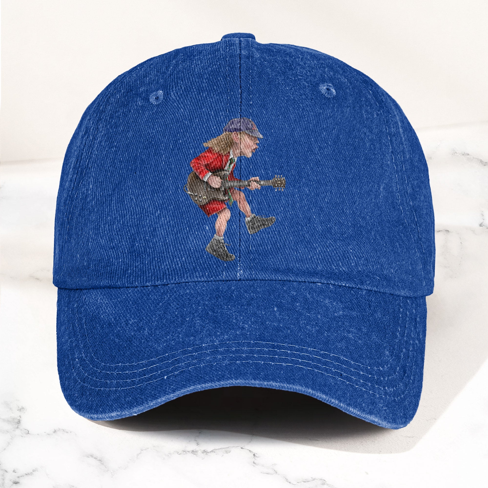 Angus Young In His Guitar Denim Dad Cap Retro AC/DC Design (With BOX)