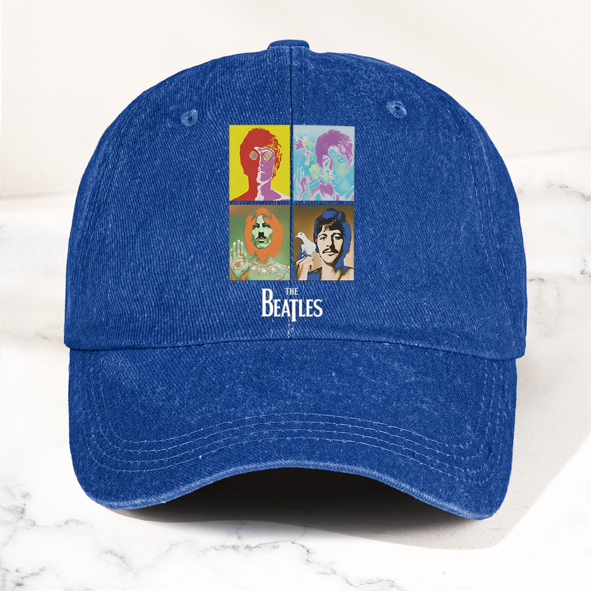 The Beatles Denim Dad Cap Pop Art Portrait Grid Design (With BOX)