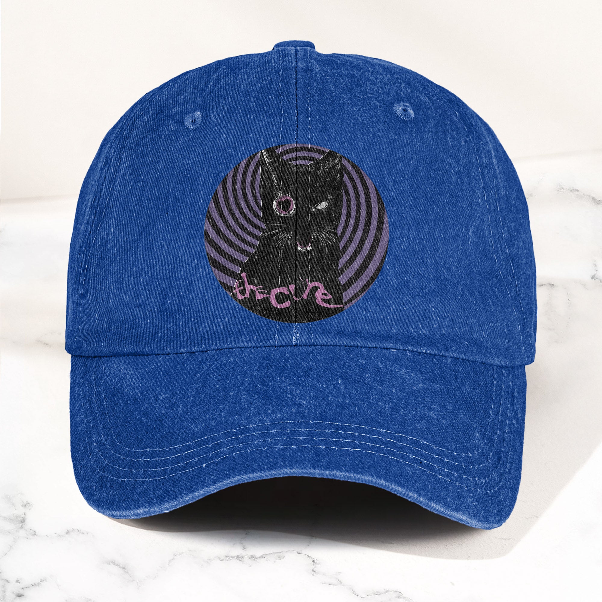 The Cure Black Cat Denim Cap Retro The Cure Tribute Merch Dad Hat (With Box)