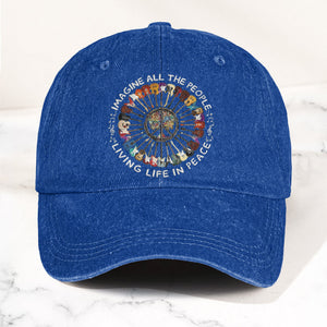 Imagine All The People Living Life In Peace Denim Cap Retro Music John Lenon Cap Gift For Dad (With Box)