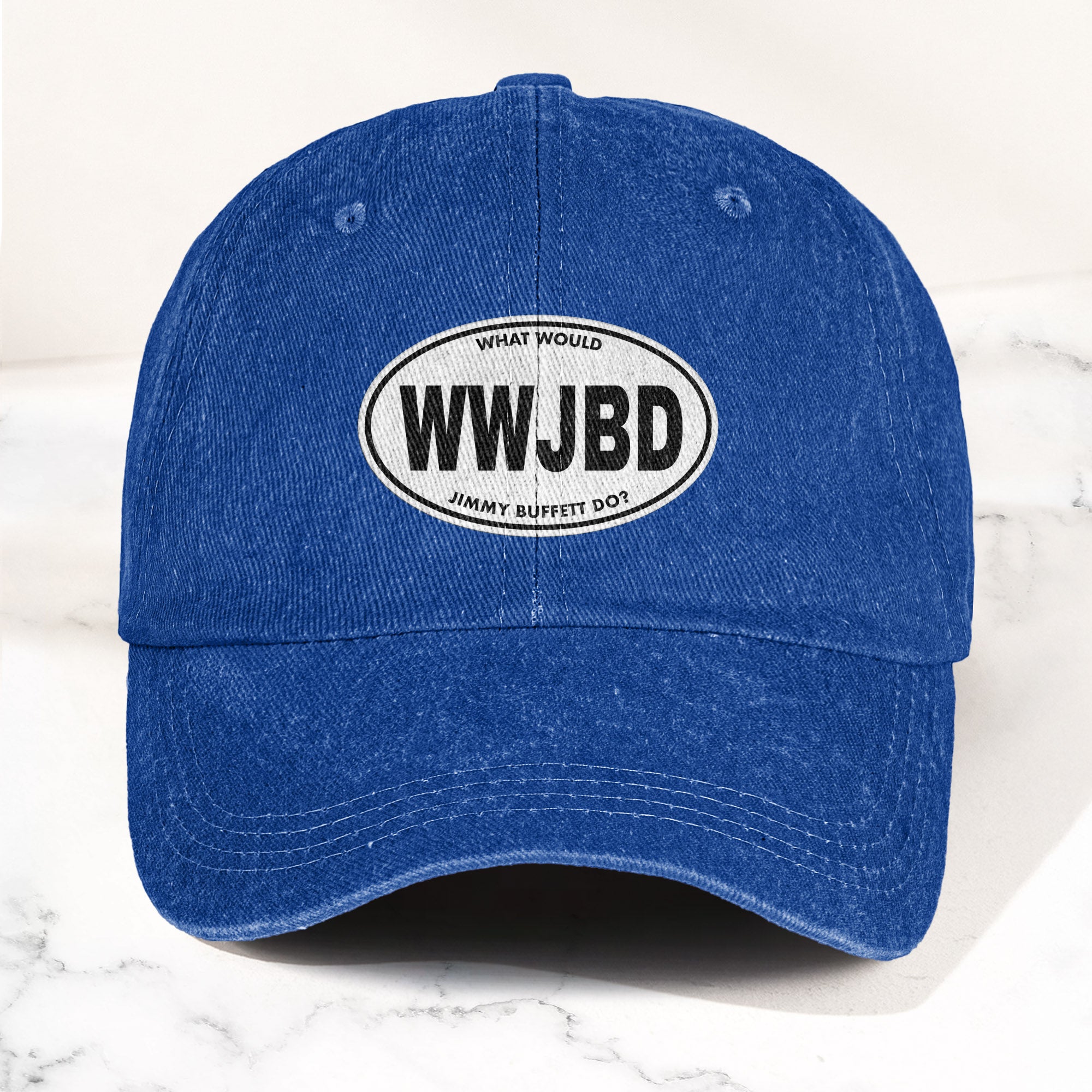 WWJBD Denim Cap Retro Jimmy Buffett Inspired Dad Hat (With Box)