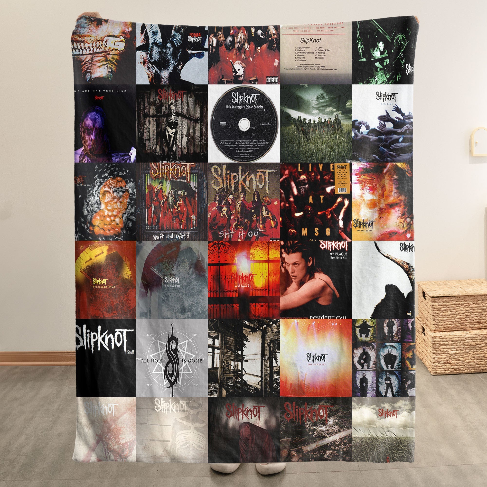 Slipknot Sherpa Blanket Iconic Album Cover Collage Cozy Throw for Metal Fans