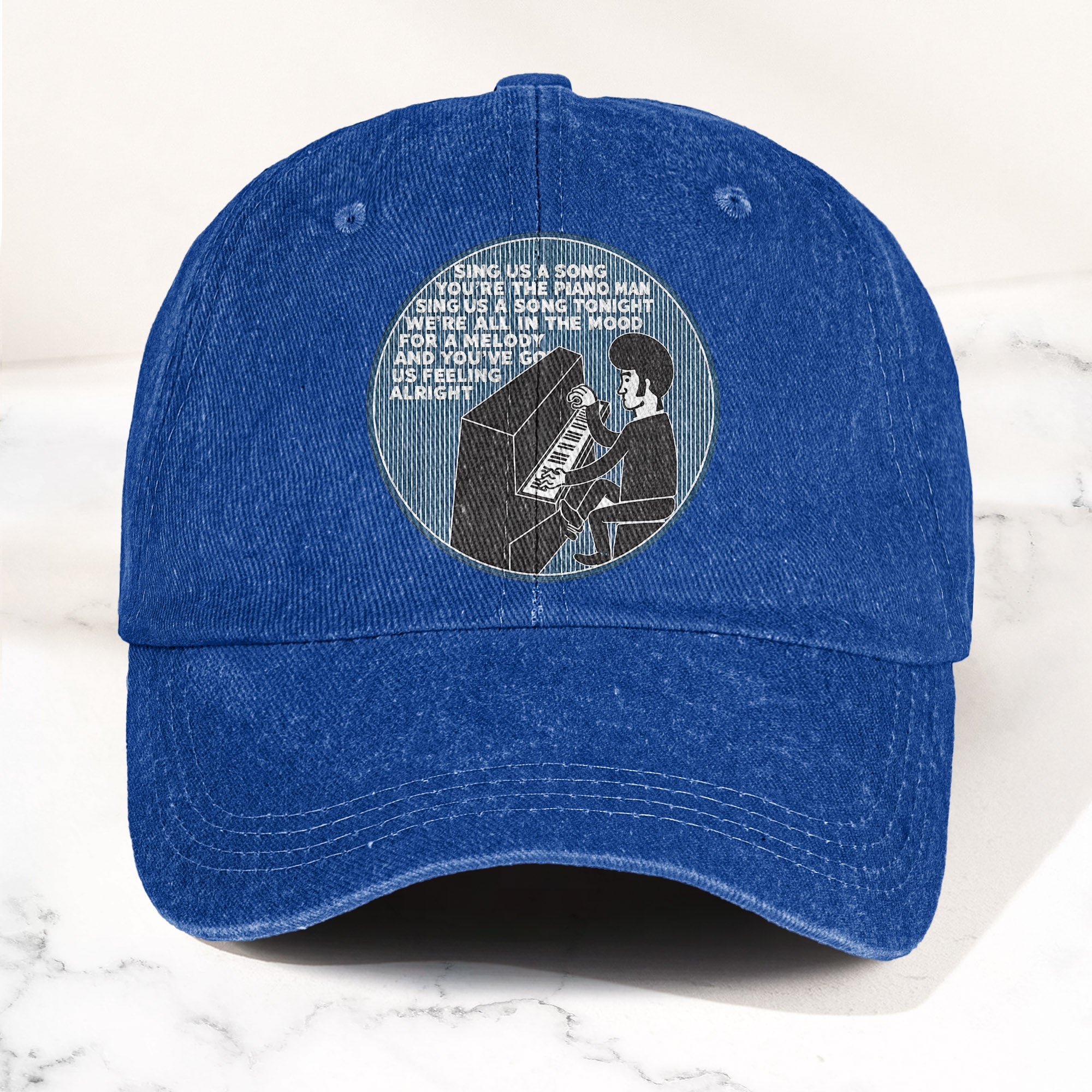 Billy Joel Piano Man Sing Us A Song Lyrics Vintage Graphic Denim Cap Retro Vintage Dad Cap Gift For Dad (With Box)