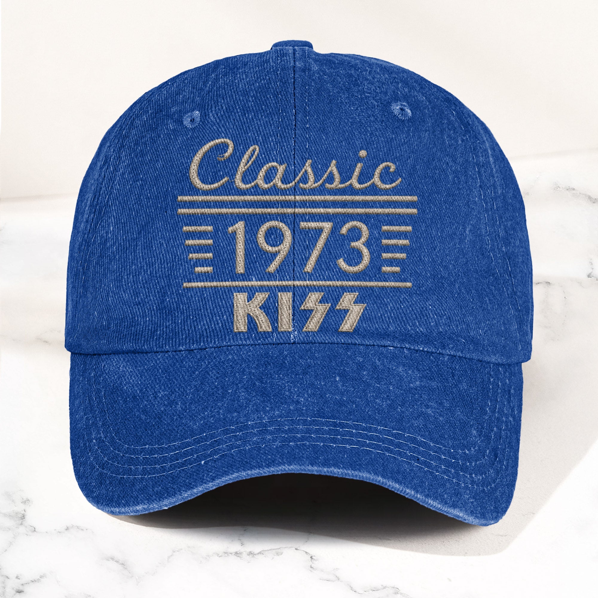 Kiss Classic 1973 Est Hard Rock Glam Metal Band Music Merch Denim Cap Retro Vintage Dad Cap Gift For Dad (With Box)