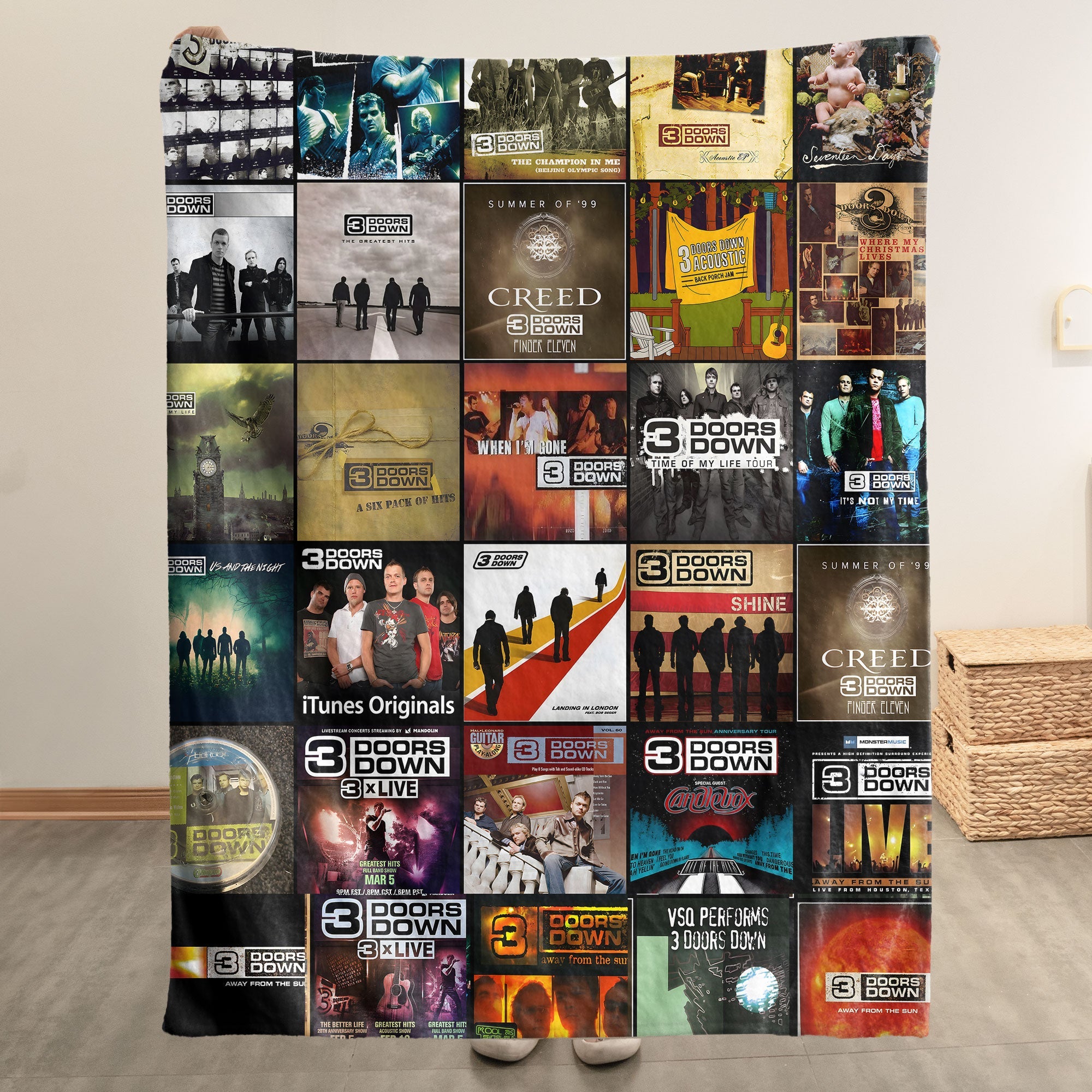 3 Doors Down Sherpa Blanket Classic Album Cover Collage Cozy Throw Gift for Rock Fans