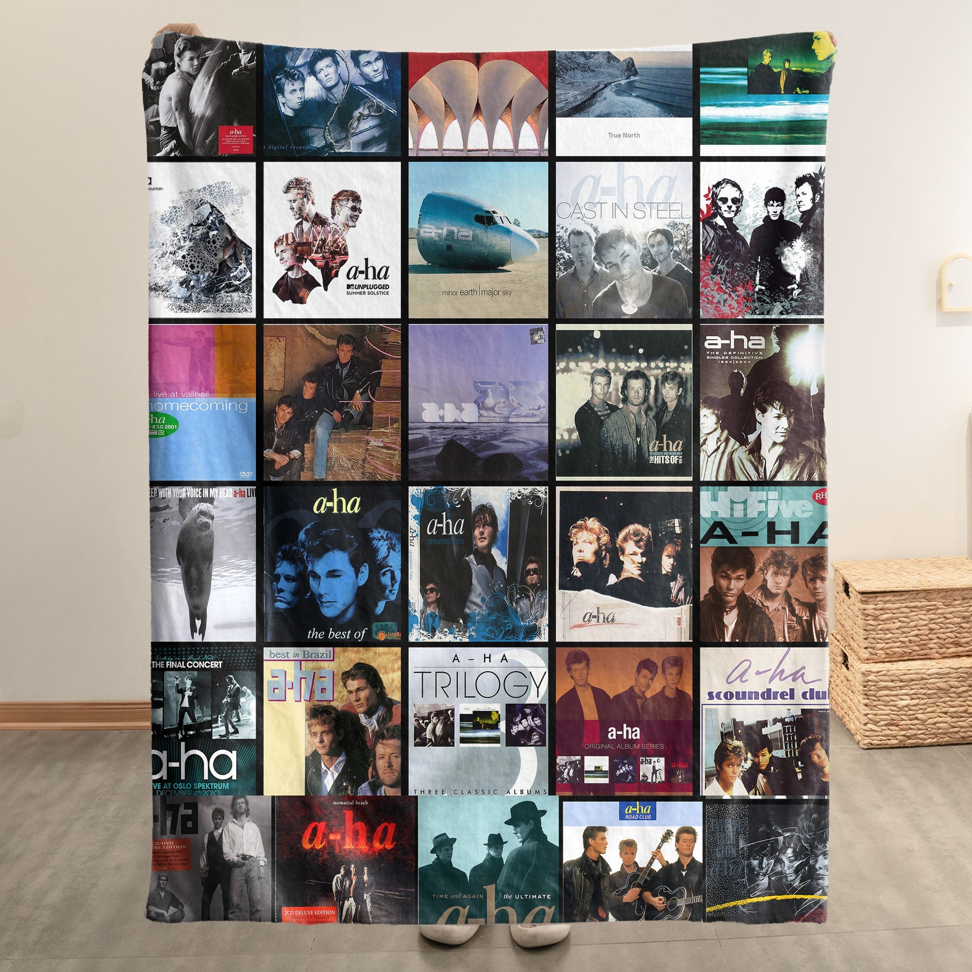 A-ha Sherpa Blanket Iconic Album Cover Collage Cozy Throw for Synth-Pop Fans
