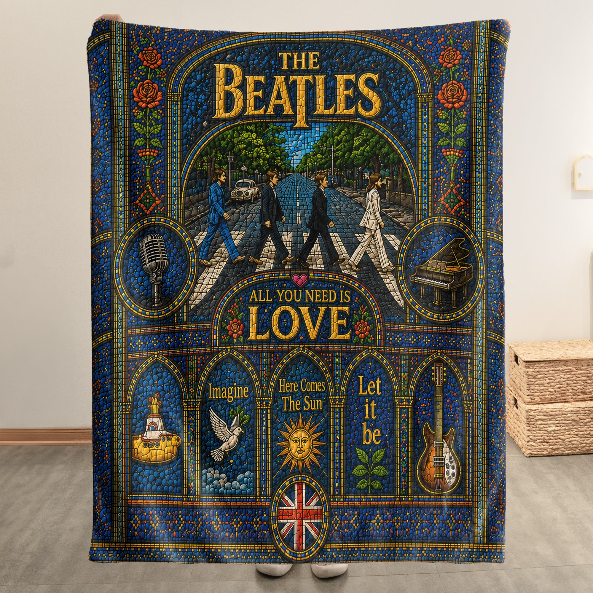 The Beatles Abbey Road Sherpa Blanket Yellow Submarine Stained Glass Blanket