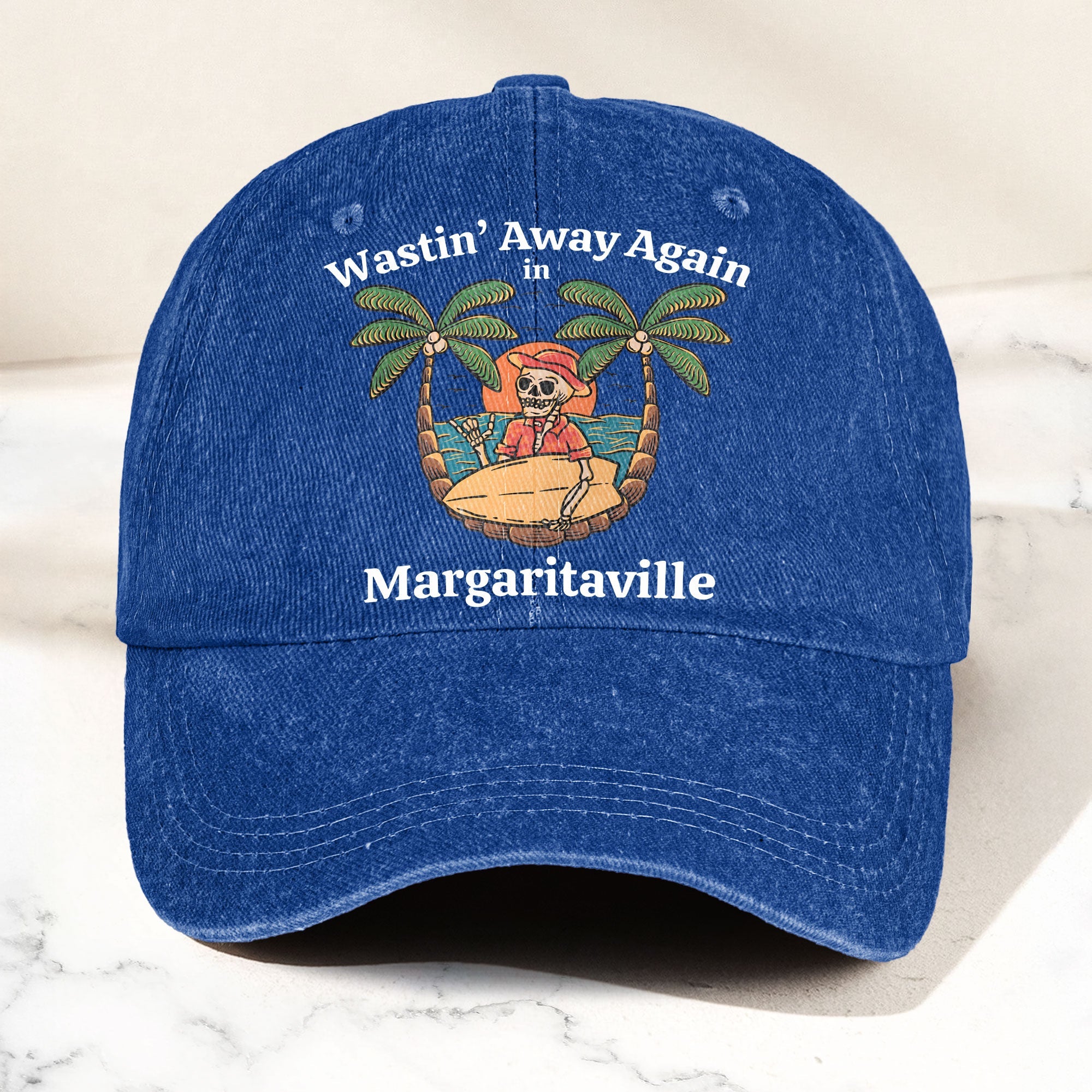 Wastin' Away Again in Margaritaville Denim Cap Retro Jimmy Buffett Inspired Dad Hat (With Box)