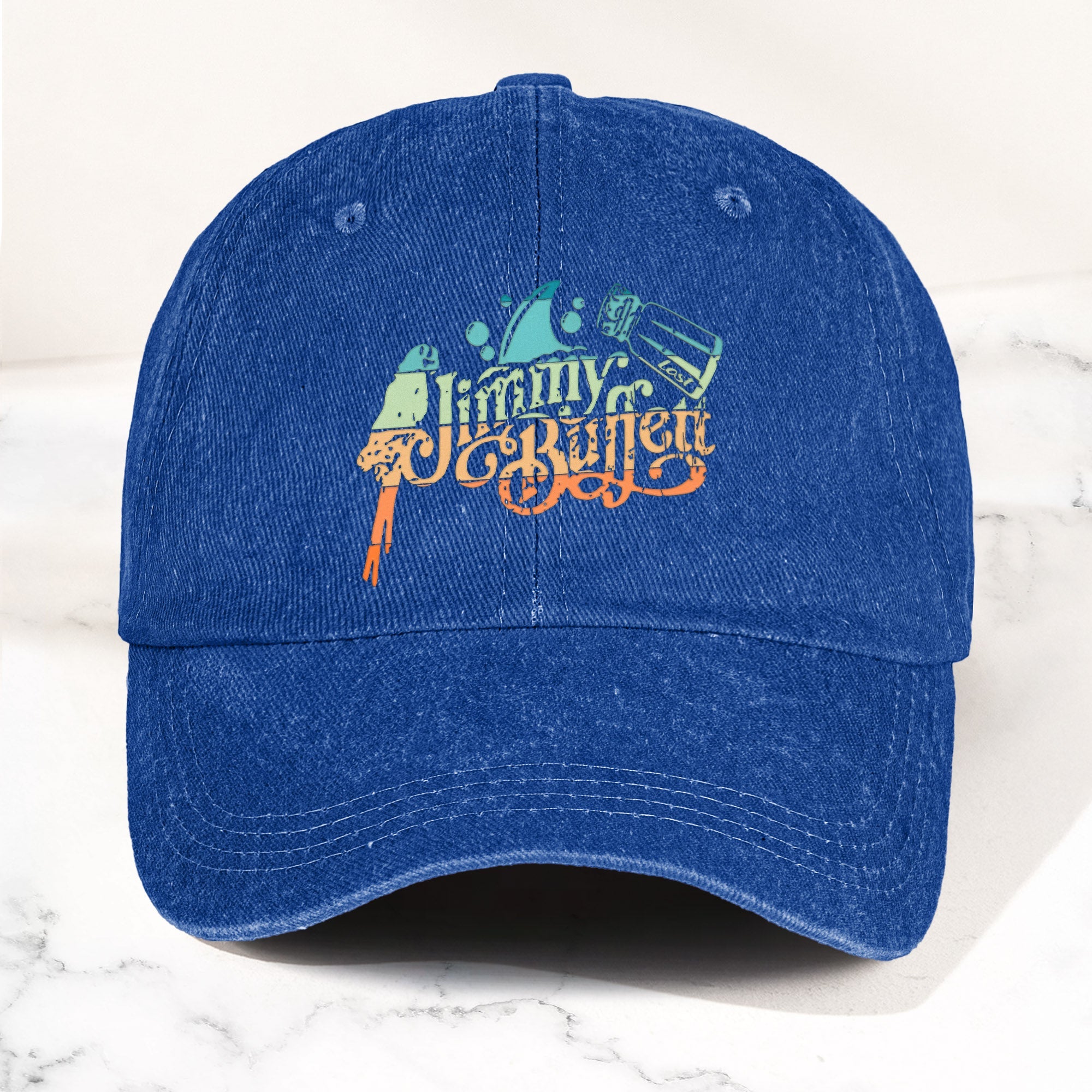 Jimmy Buffett Logo Denim Dad Cap Vintage Washed Tropical Lifestyle Hat
