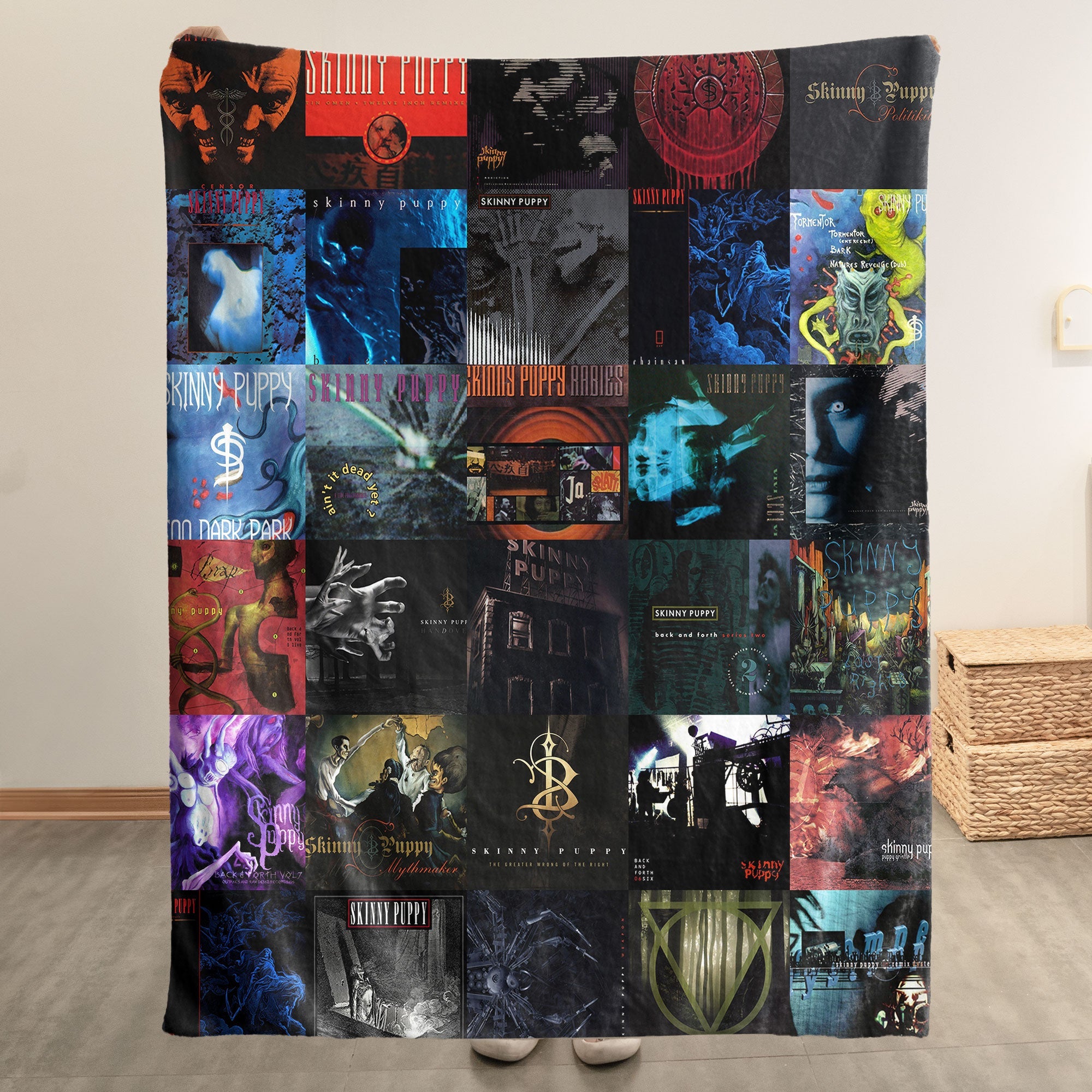 Skinny Puppy Sherpa Blanket Iconic Album Cover Collage Cozy Throw for Industrial Music Fans