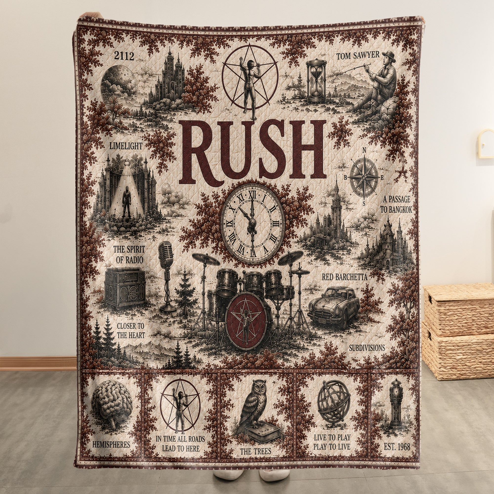 Rush Band Sherpa Blanket Starman Vintage Sketch Collage Progressive Rock Blanket