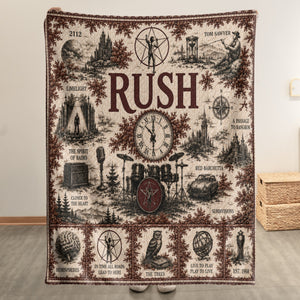 Rush Band Sherpa Blanket Starman Vintage Sketch Collage Progressive Rock Blanket