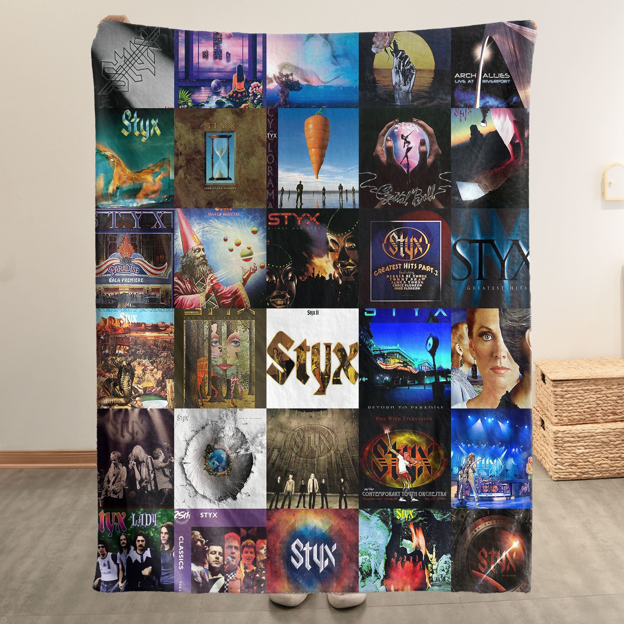 Styx Sherpa Blanket Iconic Album Cover Collage Cozy Throw for Classic Rock Fans