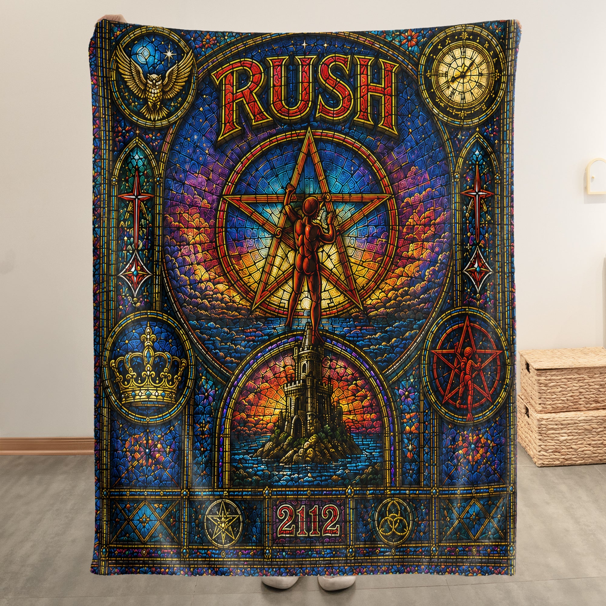 Rush 2112 Sherpa Blanket Starman Stained Glass Progressive Rock Icon Throw Blanket