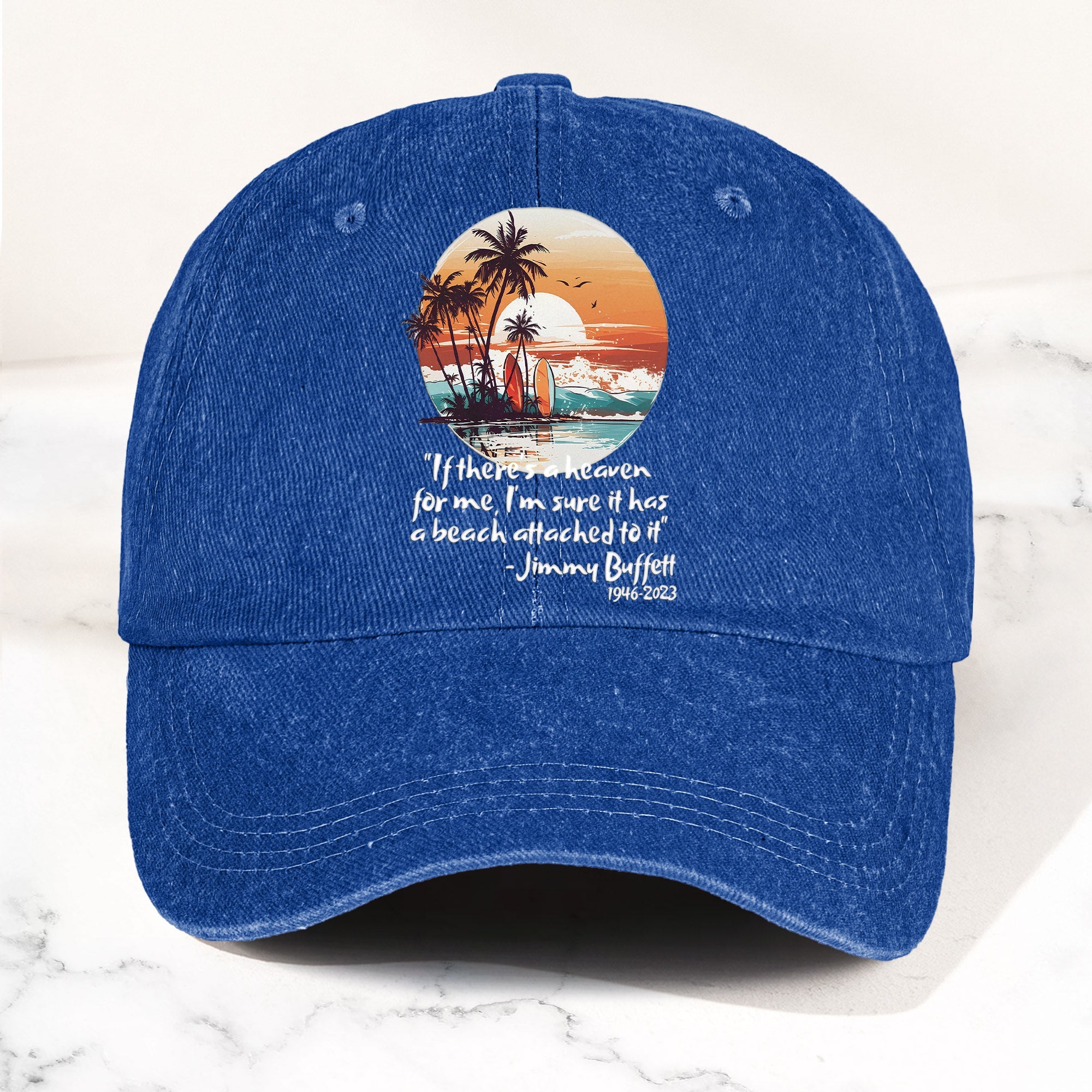 Jimmy Buffett Beach Quote Denim Dad Cap Vintage Washed Tropical Hat