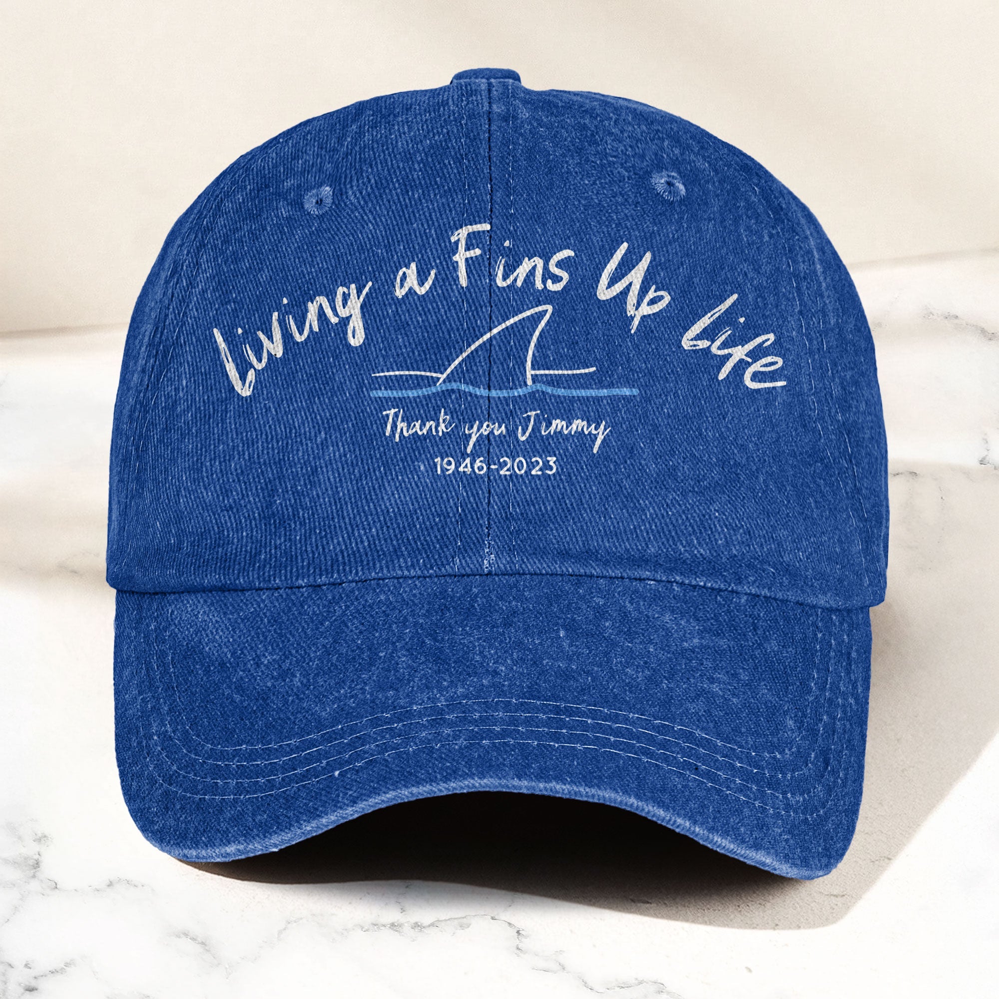 Living A Fins Up Life Denim Cap Retro Jimmy Buffett Inspired Dad Hat (With Box)