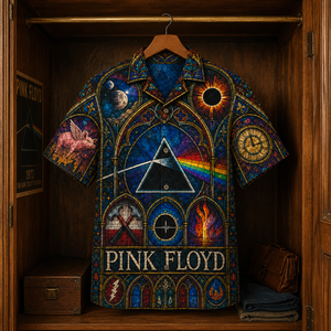 Pink Floyd Hawaiian Shirt - Stained Glass Progressive Rock All-Over Print Button-Up Shirt