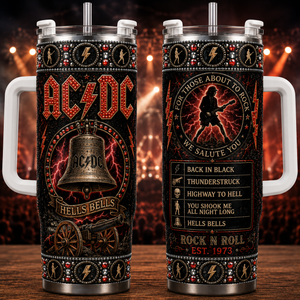 AC/DC 40oz Rhinestone Insulated Tumbler with Handle Rock Band Stainless Steel Travel Mug with Straw and Lid