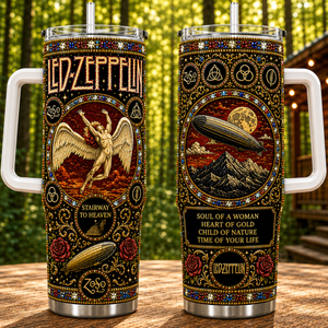 Led Zeppelin 40oz Rhinestone Insulated Tumbler with Handle Stainless Steel Travel Mug with Straw and Lid