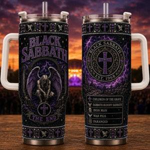 Black Sabbath 40oz Rhinestone Insulated Tumbler with Handle Rock Band Stainless Steel Travel Mug with Straw and Lid