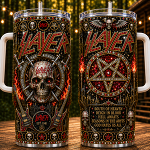 Slayer 40oz Rhinestone Insulated Tumbler with Handle Stainless Steel Travel Mug with Straw and Lid