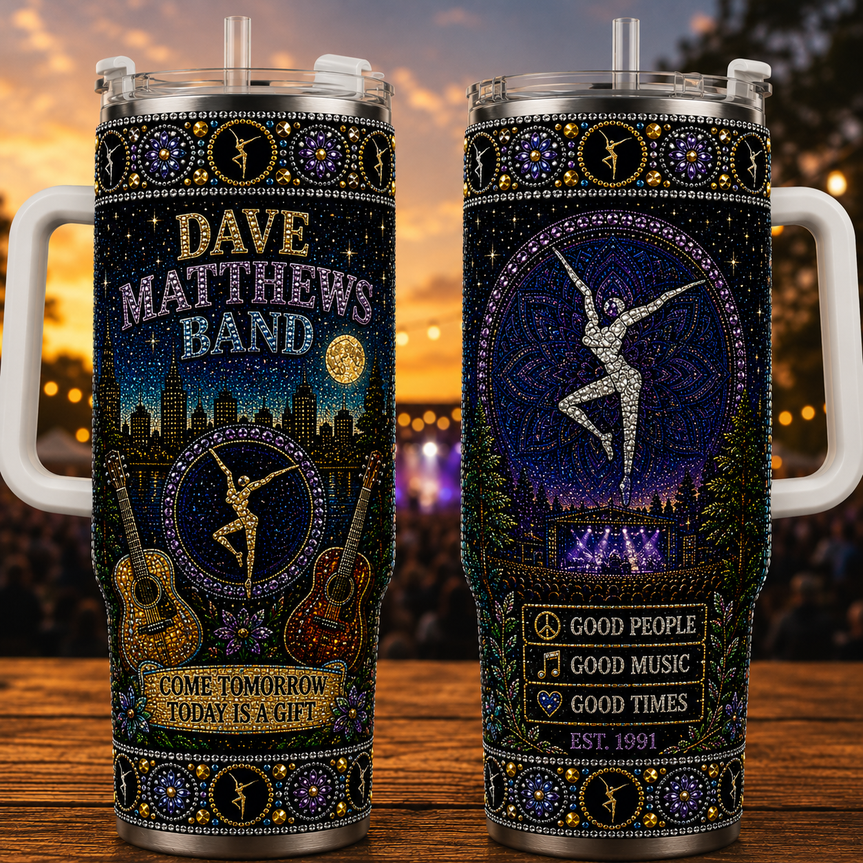 Dave Matthews Band 40oz Rhinestone Insulated Tumbler with Handle Rock Band Stainless Steel Travel Mug with Straw and Lid