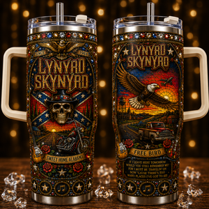 Lynyrd Skynyrd 40oz Rhinestone Insulated Tumbler with Handle Stainless Steel Travel Mug with Straw and Lid