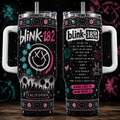 Blink-182 40oz Rhinestone Insulated Tumbler with Handle Rock Band Stainless Steel Travel Mug with Straw and Lid