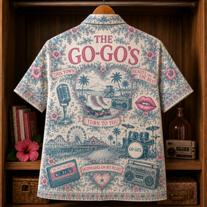 The Go-Go’s Hawaiian Shirt - Retro 80s Pop Rock Button Up Shirt with Vacation, We Got the Beat and Our Lips Are Sealed Art