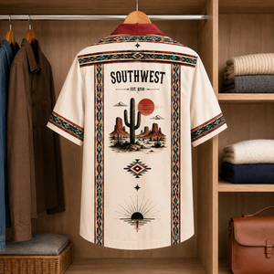 Southwestern Landscape Hawaiian Shirt – Mexican Inspired Hawaiian Shirt White Version