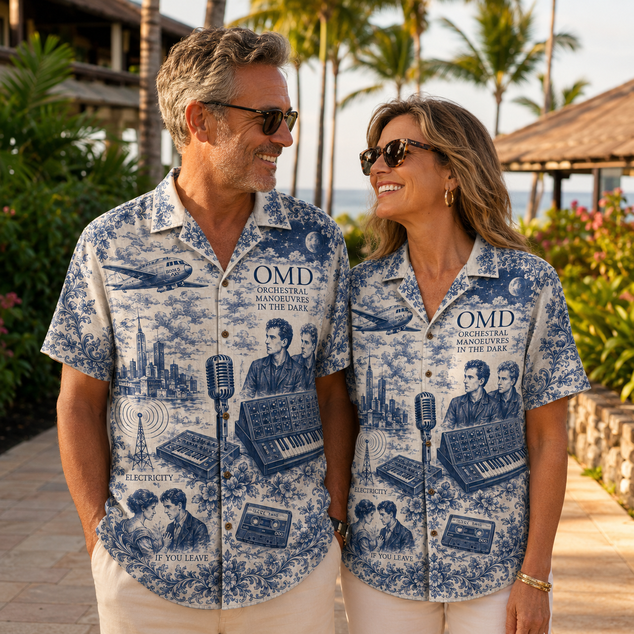OMD Hawaiian Shirt - Orchestral Manoeuvres in the Dark Button Up Shirt with Electricity, If You Leave and Synthwave Art
