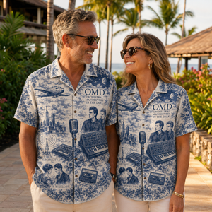 OMD Hawaiian Shirt - Orchestral Manoeuvres in the Dark Button Up Shirt with Electricity, If You Leave and Synthwave Art