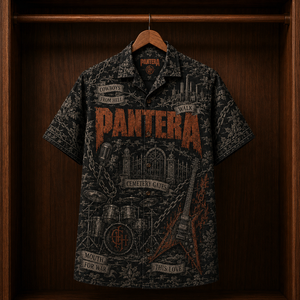 Pantera Hawaiian Shirt - Unisex Dark Toile De Jouy Cowboys From Hell Button Up
