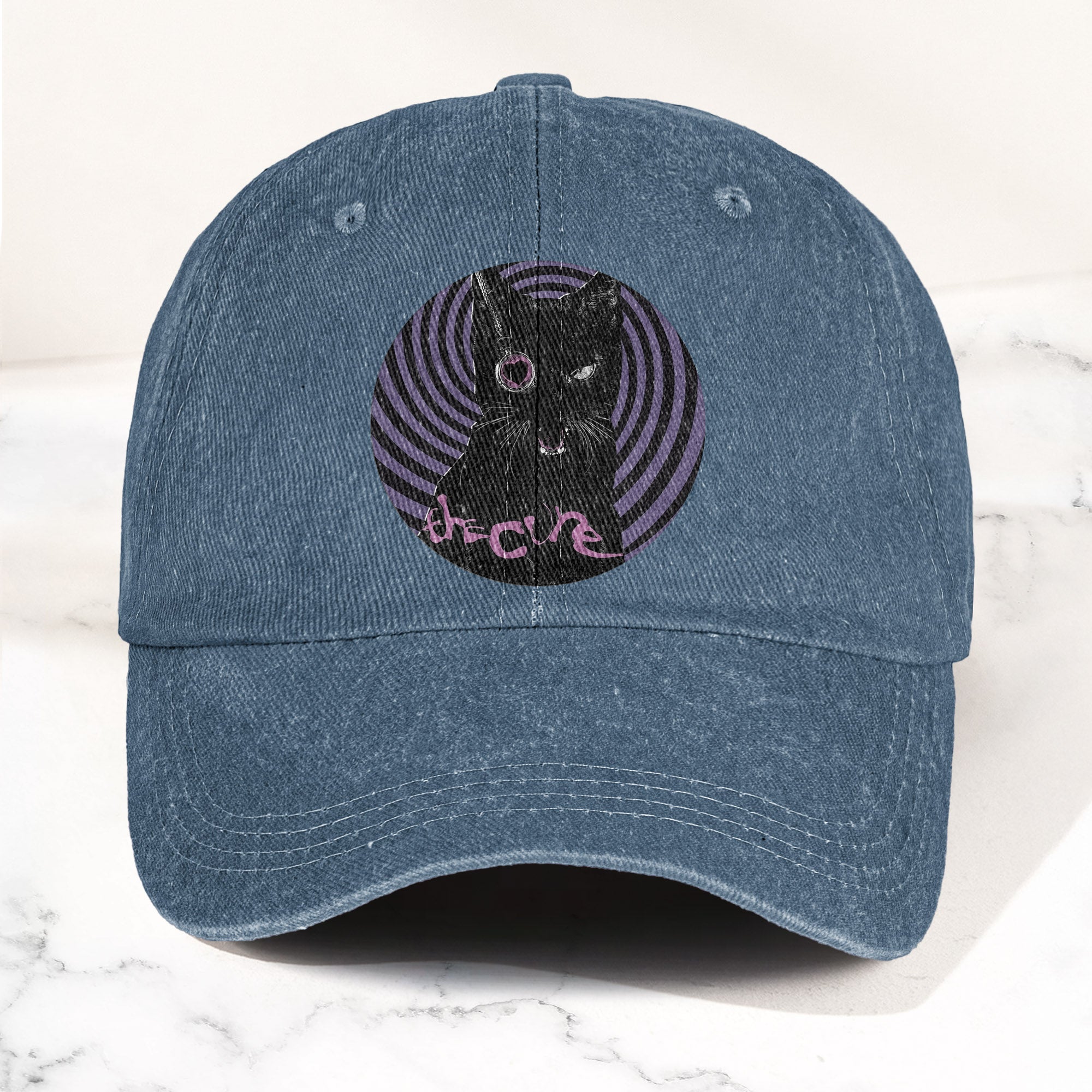 The Cure Black Cat Denim Cap Retro The Cure Tribute Merch Dad Hat (With Box)