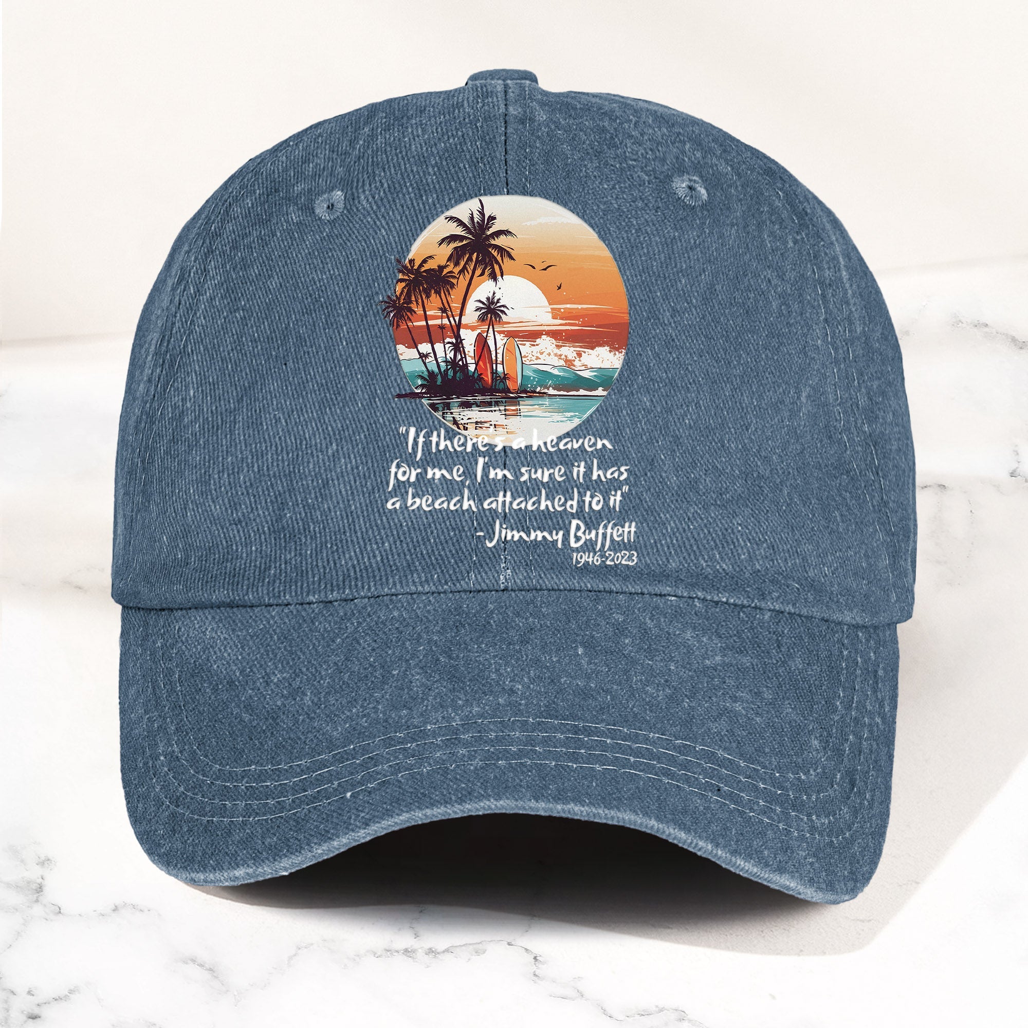 Jimmy Buffett Beach Quote Denim Dad Cap Vintage Washed Tropical Hat
