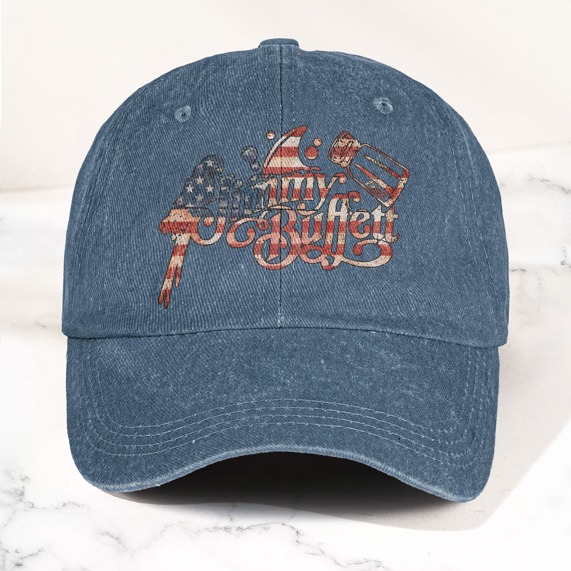 Jimmy Buffett Margaritaville Patriotic American Flag Parrot Music Merch Denim Cap Retro Vintage Dad Cap Gift For Dad (With Box)