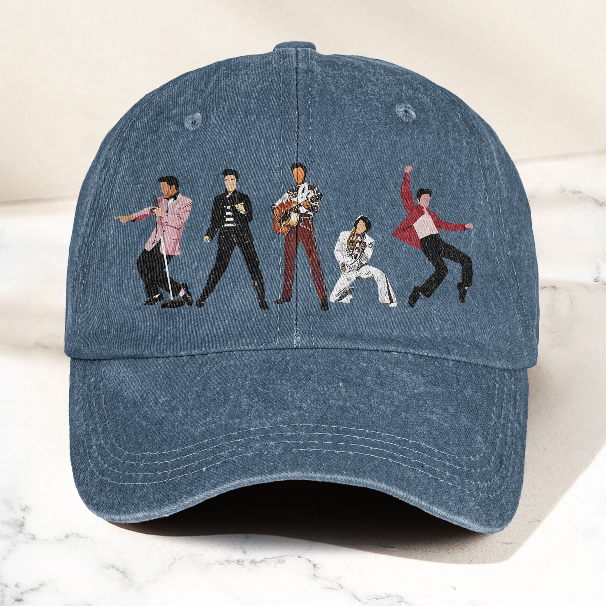 Elvis Presley Denim Cap Iconic Eras Graphic Dad Hat (With Box)