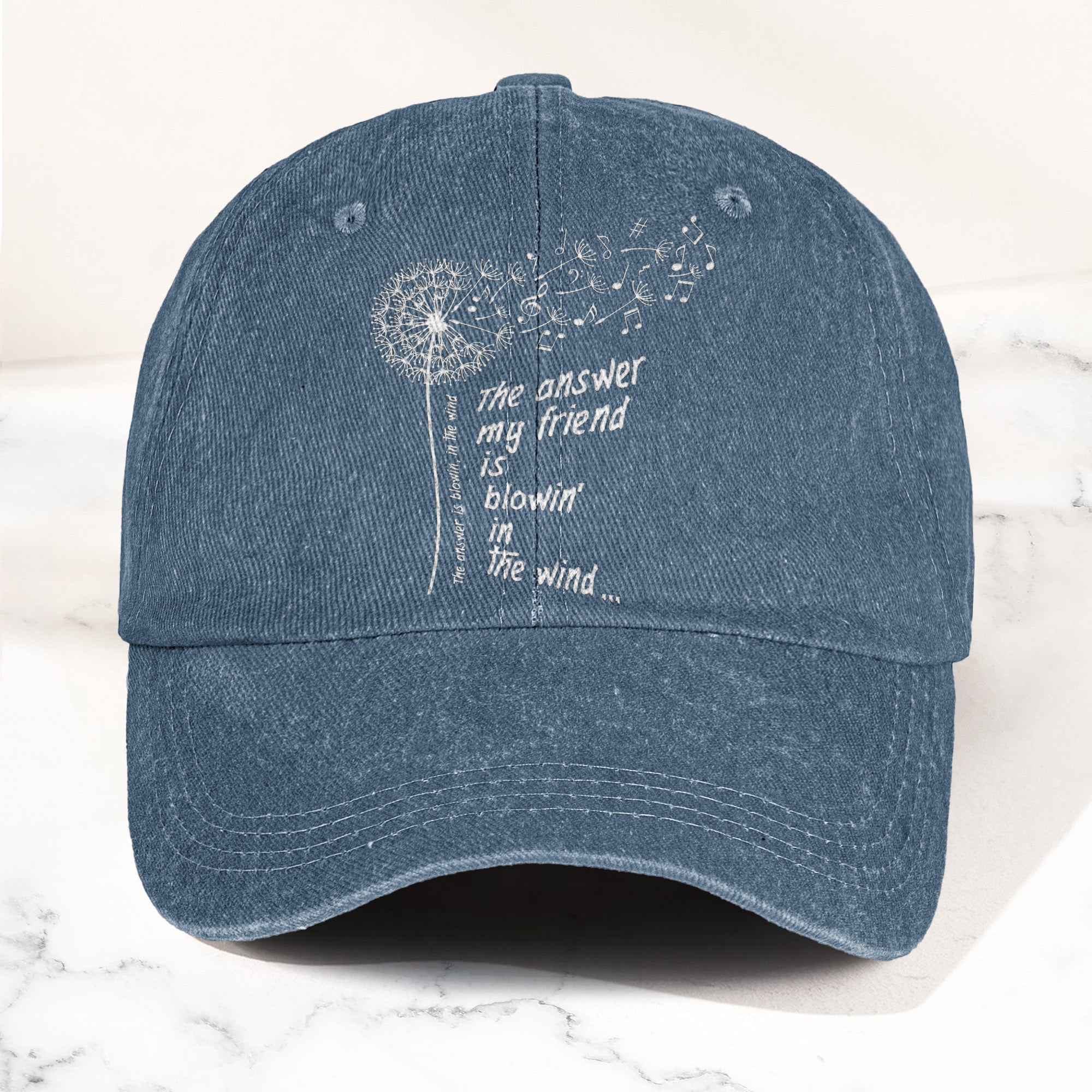 Bob Dylan Blowin In The Wind Dandelion Lyrics Folk Music Merch Denim Cap Retro Vintage Dad Cap Gift For Dad (With Box)